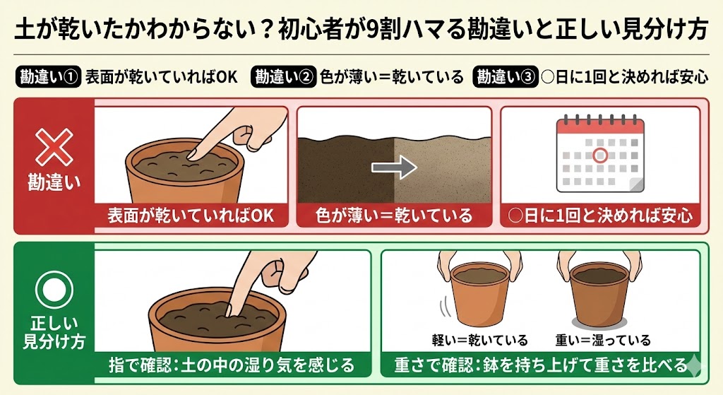 観葉植物の土が乾いたかわからない時の見分け方