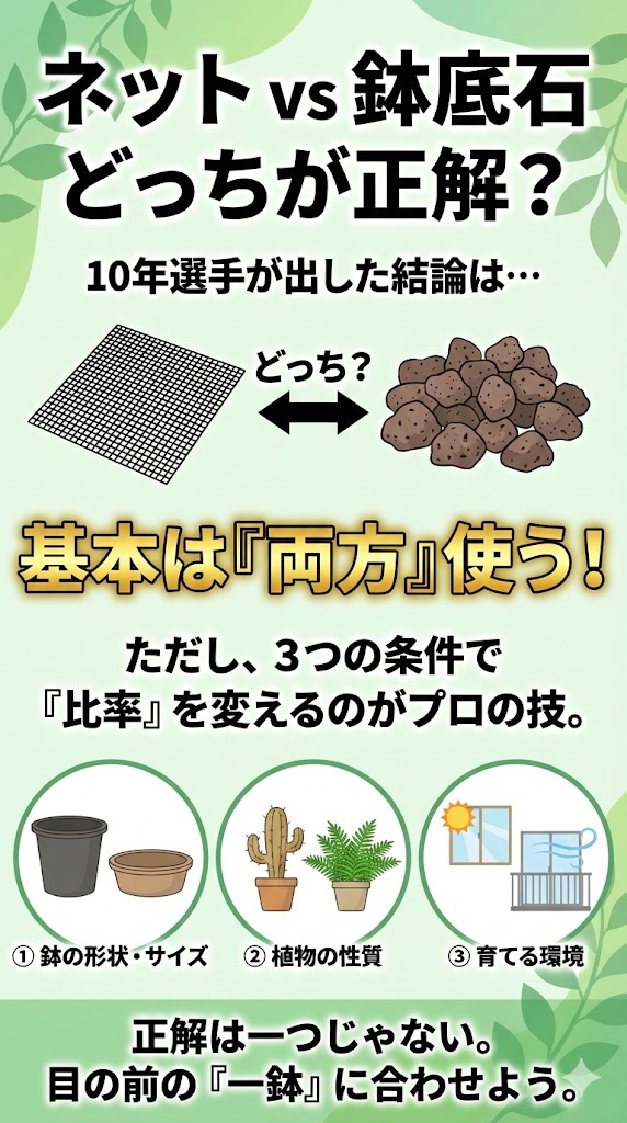 鉢底石と鉢底ネットどっちを使うかの答え